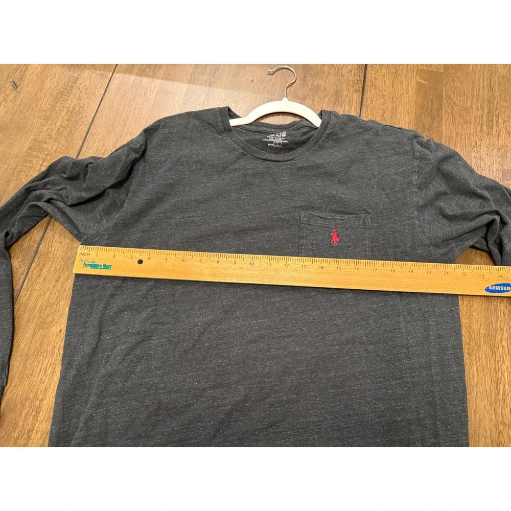 Polo Ralph Lauren Mens Large Charcoal Grey Heather Long‎ Sleeve Pocket Tee Shirt